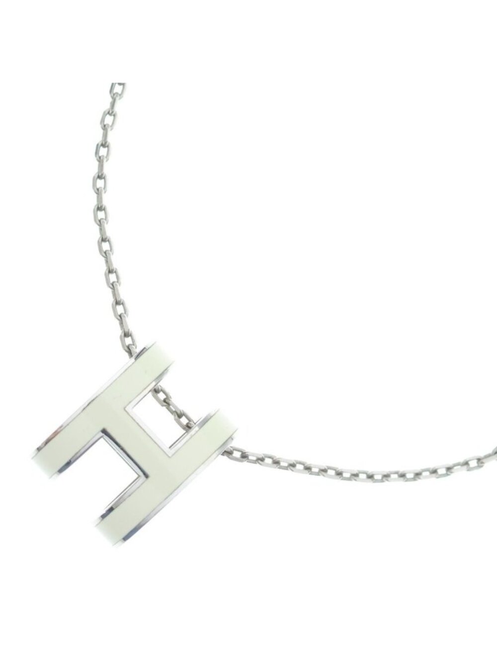 Hermes Pop H Pendant Chain Silver Ivory